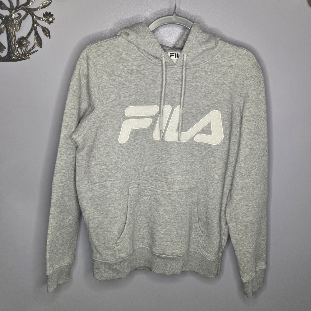 Fila Medium Gray And White Logo Hoodie